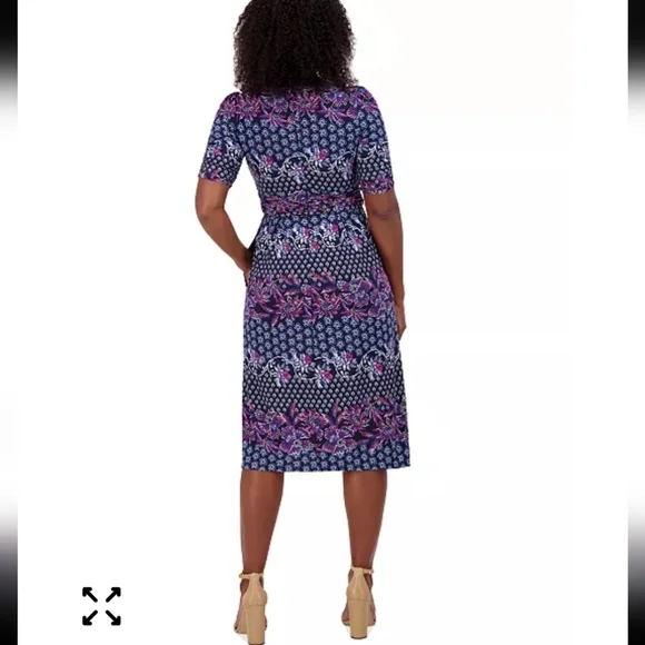 $139 Jessica Howard Dress Sz 8 Elbow-Sleeve Gathered-Waist Stretchy New - Picture 2 of 15